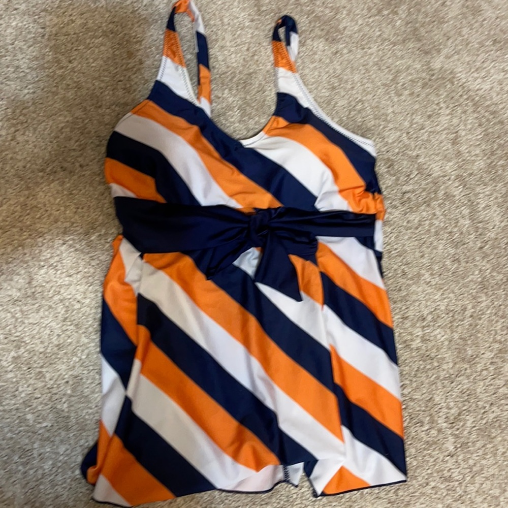 Tankini top In navy orange white stripes